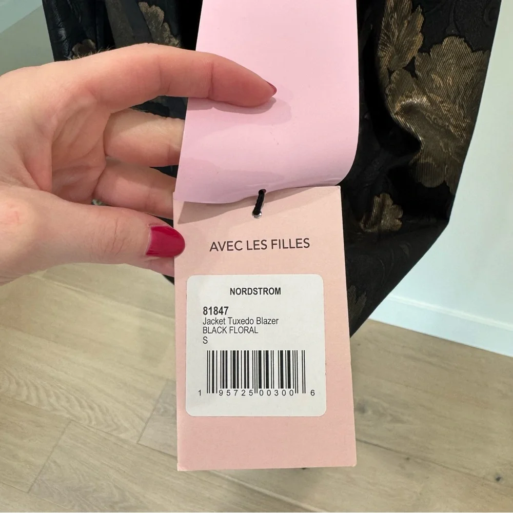 Avec Les Filles Black Blazer with Gold Floral Brocade - Picture 5 of 5